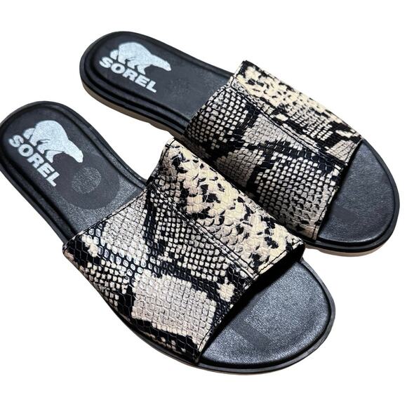 Sorel Women's Ella II Snake Print Block Slide Sandals Size 6.5 - Picture 1 of 8